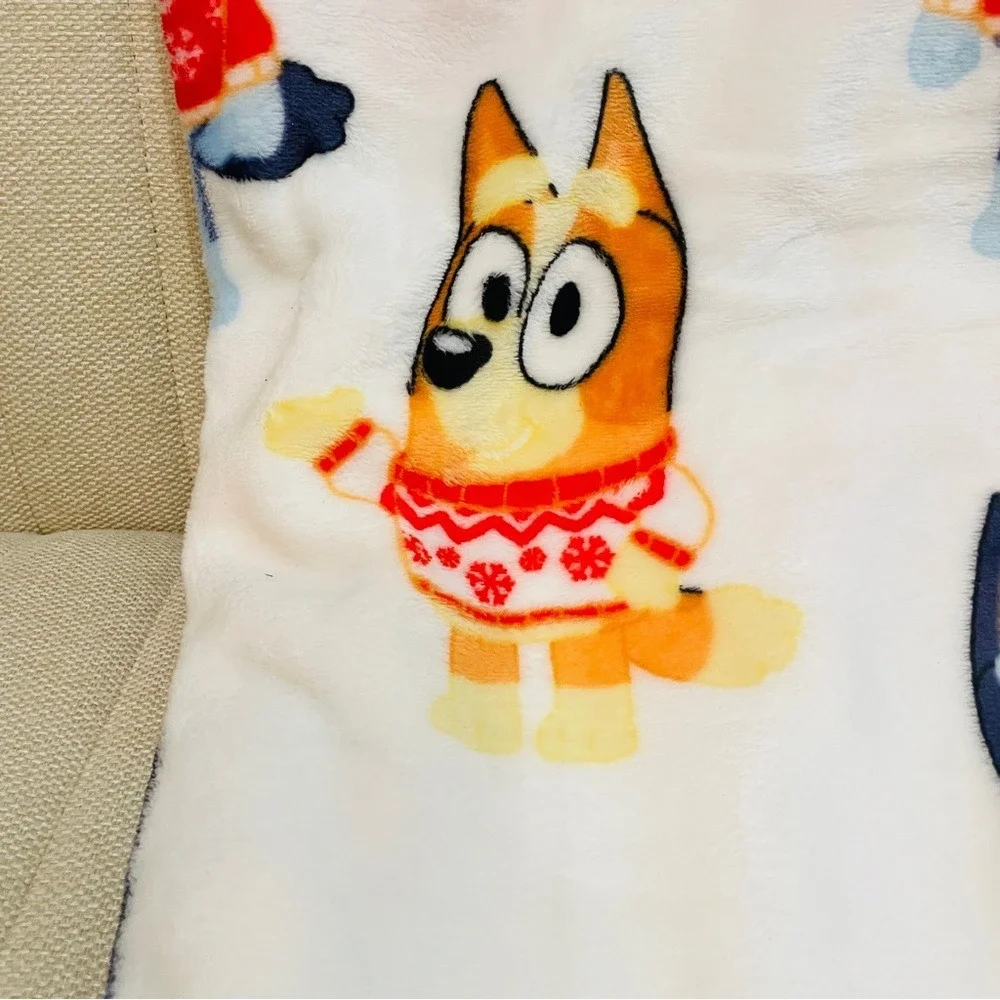 NEW Bluey Bingo Christmas Plush‎ Throw Blanket 50x70 Holiday Sweater